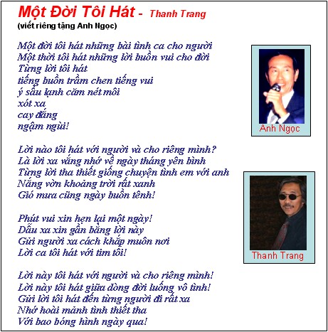 MỘT ĐỜI TÔI HÁT - Thanh Trang - cothommagazine.com